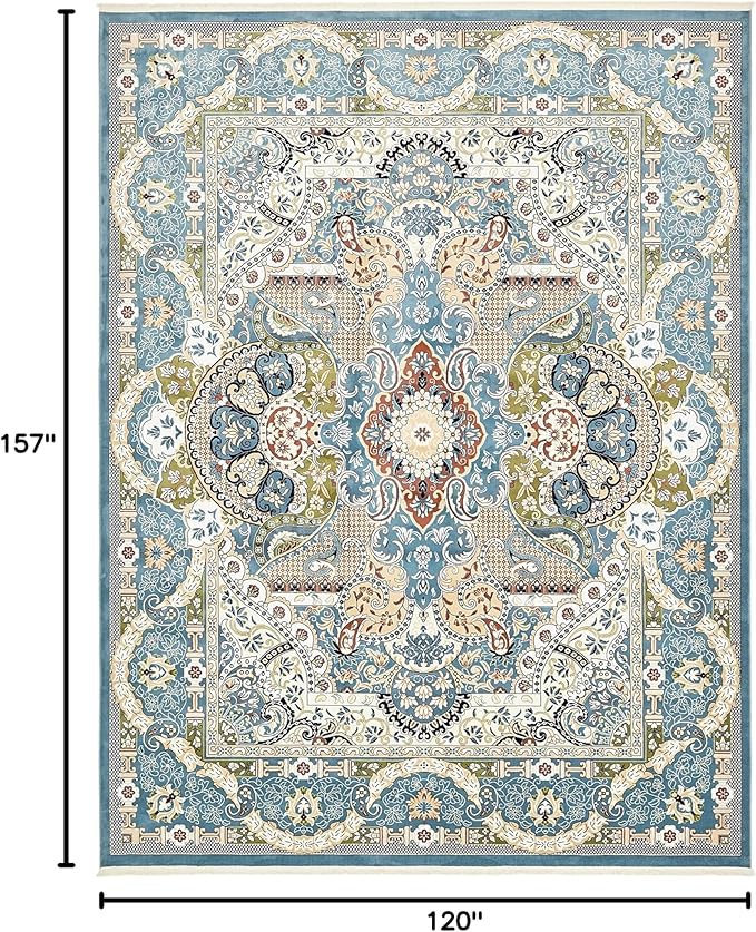 Unique Loom Narenj Collection Classic Traditional Medallion Textured Design Area Rug, 10 x 13 ft, Blue/Tan