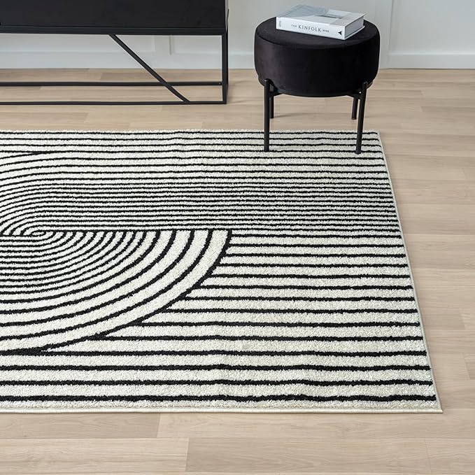Abani Nuevo Collection Area Rug - Mid-Century Black and White Arch Knot Design - 8' x 10' - for Living Room, Bedroom & Office