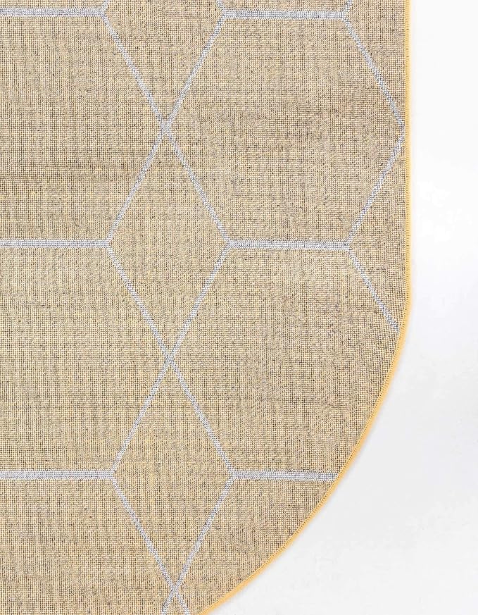 Unique Loom Trellis Frieze Collection Area Rug - Geometric (7' 10" x 10' Oval, Yellow/ Ivory)