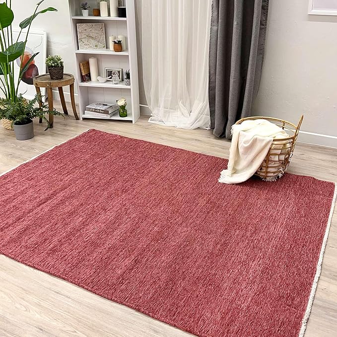Alfa Rich 7x10 Dark Pink Washable Area Rugs for Living Room Bedroom Kitchen Girls Cotton Decor Rug
