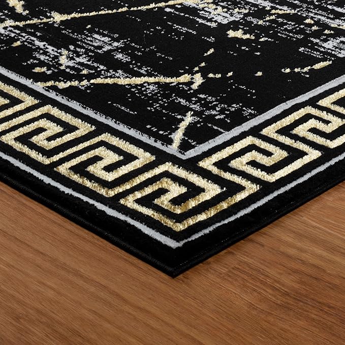 GLORY RUGS Area Rugs Marble 2x7 Black Gold Carpet Modern Abstract Rug Living Room Dining Bedroom Rug