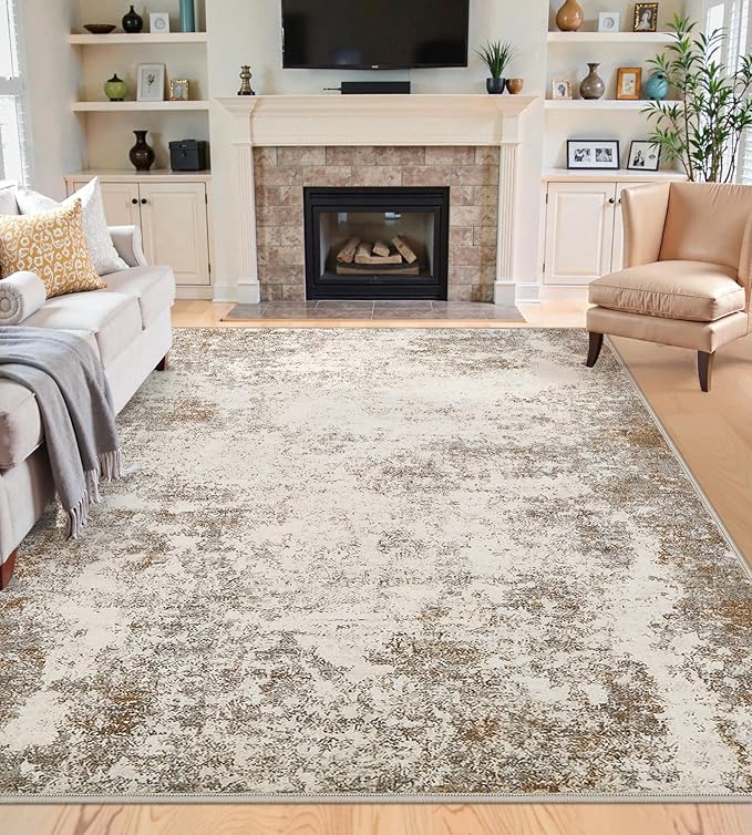 5x8 Washable Area Rugs - Modern Abstract Rugs for Living Room Non-Slip Low Pile Soft Machine Washable Carpet for Bedroom, Dining Room, Nursery, Home Office, Farmhouse (5'x8' Brown Grey)