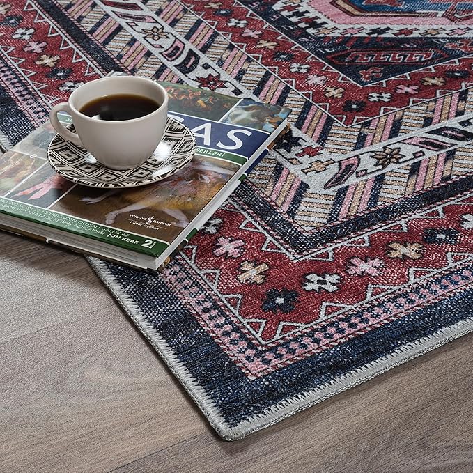 Fame Rugs Turkish Rug. Washable Vintage Oriental Antique Inspired Traditional Doormat Small Modern Area Rugs Luxury Entryway Entry Bedroom Bathroom Kitchen (400RN, 2'5 x 9'8)