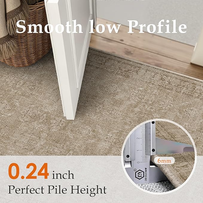 2x8 Light Brown Area Rug Runners for Hallways Washable Vintage Distressed Carpet Low Pile Non Slip Indoor Retro Soft Long Accent Rug Bedroom Kitchen Bathroom Laundry Dining Living Room