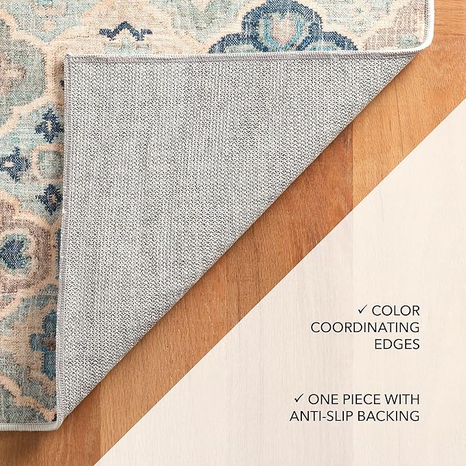 Dash and Albert Pali Machine Washable Area Rug - 5' x 8' Blue - Geometric Accent Rug - Anti-Slip Backing, Lightweight, Machine Washable, High Traffic Areas Kitchen, Mudroom, Laundry Room