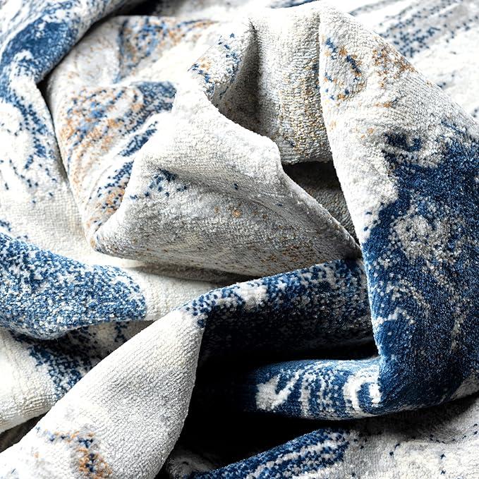 Abani Regal Blue Area Rug for Living Room, Bedroom - Swirl Abstract Pattern - 4' x 6' - Durable & Easy to Clean Washable