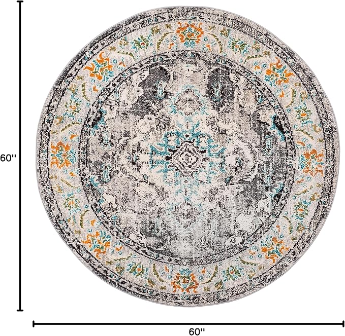 SAFAVIEH Monaco Collection Area Rug - 5' Round, Grey & Light Blue, Boho Chic Medallion Distressed Design, Non-Shedding & Easy Care, Ideal for High Traffic Areas in Living Room, Bedroom (MNC243G)