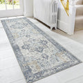 GENIMO Runner Rug 2'6''x8, Non Slip Vintage Hallway Runner Rugs, Low Pile Lightweight Machine Washable Mat for Hallway, Entryway, Bedroom, Kitchen and Corridor, Blue