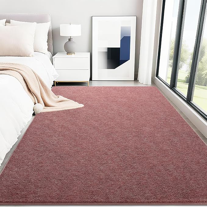 HQAYW 7x10 Large Area Rugs for Living Room Bedroom, Modern Thickened Memory Foam Soft Rug, Low Pile Minimalist Washable Non Slip Carpets for Kids Girls Boys Nursery Dorm Home Decor, Dark Red