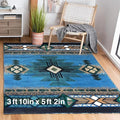 YHSF South West Native American Area Rug C318 - Easy Clean, Thick, Soft, Durable Native Tribal American Indian Inspired Rug for Bedroom/Living Room and More - Blue-Green, 3 ft 10 in x 5 ft 2 in