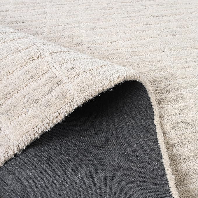 Hand-Tufted 100% Wool Area Rug – Unique Modern Geometric Grid Pattern, Soft Plush Textured Carpet for Living Room, Bedroom, Dining Room & Entryway (Grey, 5' Round)