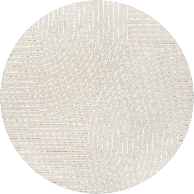 JONATHAN Y Hallie High-Low Curve Ivory/Cream 6' Round Indoor/Outdoor Area Rug, Minimalist, Pet Friendly, Non-Shedding, Stain Resistant, Hose-Washable for Backyard, Patio, Porch (SCN100B-6R)