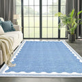 Scalloped Rug 5x7 Solid Blue Washable Non-Slip Rug for Living Room Modern Aesthetic Rugs for Bedroom Kitchen Dining Indoor Entry Entrance Floor