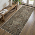 Bavni Washable Runner Rug 2x5, Non Slip Vintage Hallway Runner, Ultra Thin Low Pile Washable Carpet for Kitchen Entryway Bedroom, Brown