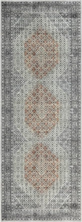 Keen Home Design 2x7 Rug - Machine Washable Runner Rug with Non-Slip Backing, Ideal for Hallway, Entryway, Kitchen, Laundry Room - Vintage, Easy Clean, Durable, Low Pile - (2'6" x 7')