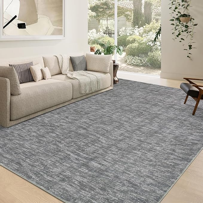 RUGSREAL Solid Area Rug 4x6 Small Bedroom Rug Machine Washable Area Rug Soft Low-Pile Modern Contemporary Throw Rug Non-Slip Throw Indoor Carpet for Living Room Dining Room Kids Room, 4' x 6' Grey