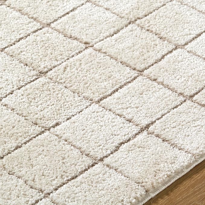Livabliss x Our PNW Home Cascade Minimalist Grid Area Rug, 2'7" x 10', Grid Ivory/Taupe