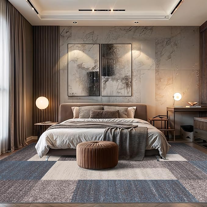 Rugshop Contemporary Blue Geometric Boxes Non-Slip Area Rug Non-Shedding for Living Room, Dining Room and Office, 9' x 12'
