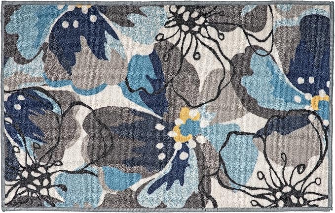Rugshop Modern Large Floral Non-Slip (Non-Skid) Area Rug 20" X 30" Gray-Blue