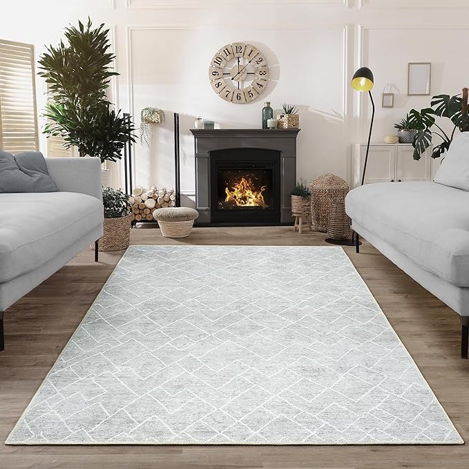Bloom Rugs Washable Non-Slip 5' x 7' Rug - Gray/Pebble Striped Area Rug for Living Room, Bedroom, Dining Room, and Kitchen - Exact Size: 5' x 7'