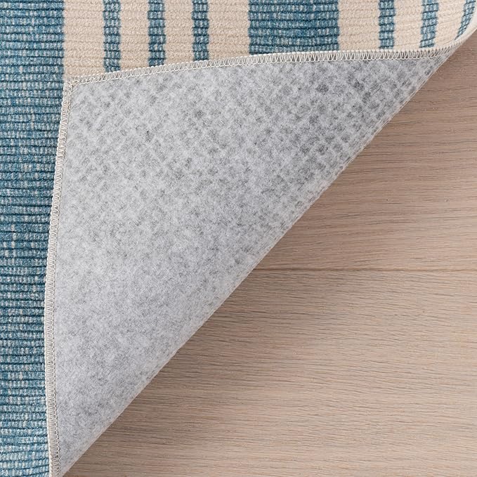 Dash & Albert Talos Blue Machine Washable Rug, 2 X 3 Feet, Blue/Ivory Stripe Pattern