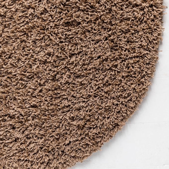 Unique Loom Solid Shag Collection Area Rug (5' 1" Round, Sandy Brown)