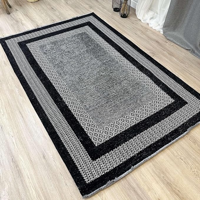 Alfa Rich 5x8 Black Washable Area Rugs for Living Room Bedroom Kitchen Cotton Pet Friendly Rug