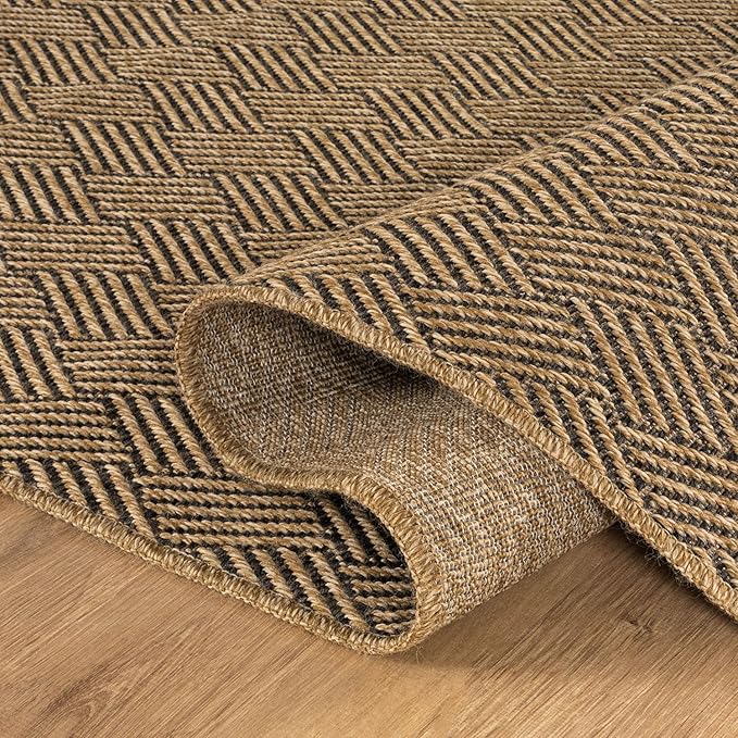 Easy Jute Rugs 8x10 Herringbone Natural Color Living Room Indoor Outdoor Area Rug for Patio and Kitchen Rug High Traffic Washable Easy to Clean Solid Boho Woven Design Carpet (8 x 10)