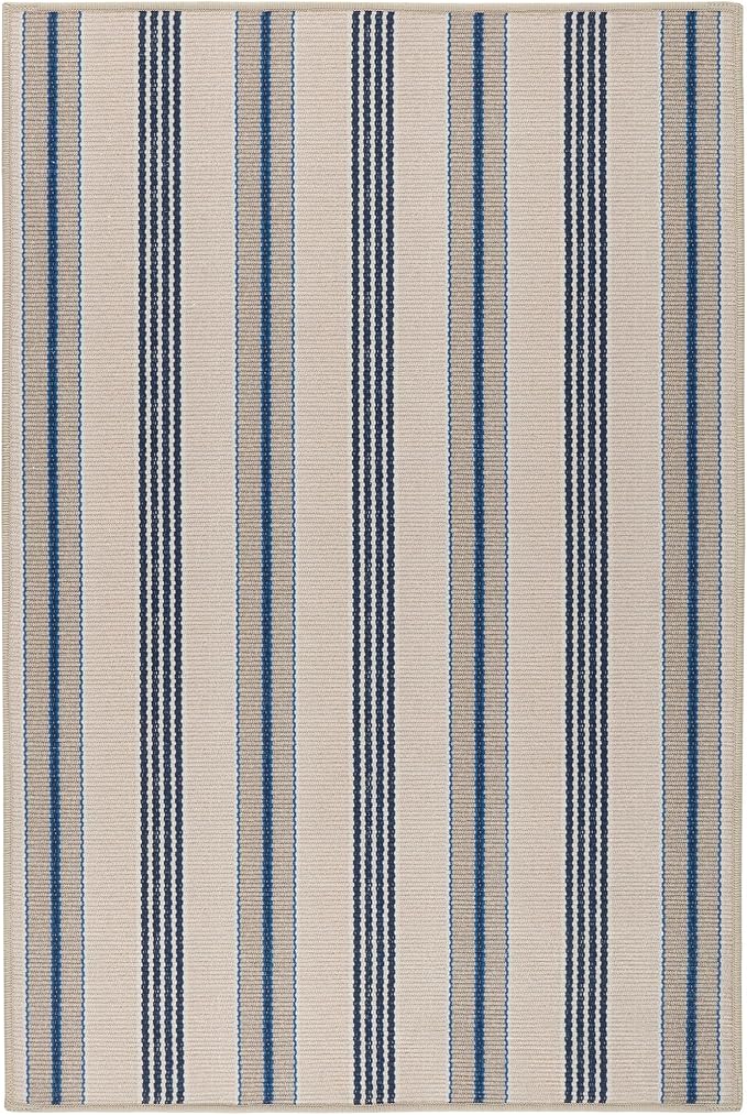 Dash and Albert Nimes Ticking Machine Washable Area Rug - 2' x 3' Neutral Stripe Washable Accent Rug - Durable, High Traffic Areas Kitchen, Mudroom, Hallways
