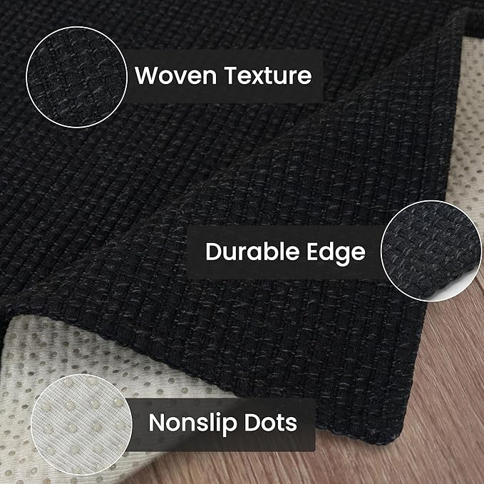 IOHOUZE Washable Runner Rug 2x8 Non Slip Rubber Backed Hallway Runner Entryway Runner Indoor, Kitchen Rugs Woven Cotton Floor Carpet for Kitchen Hall Entrance Bedroom, Black/Grey