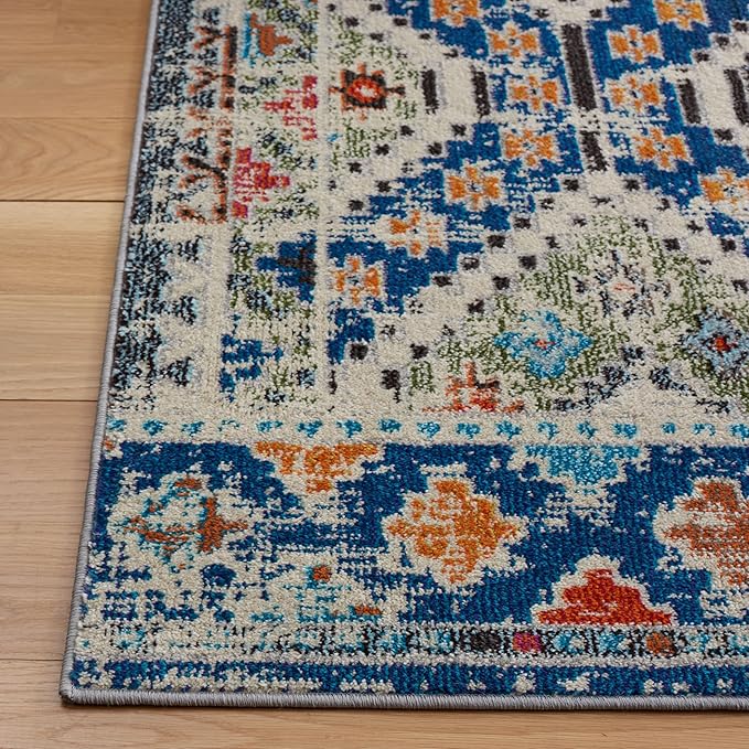 SAFAVIEH Madison Collection Area Rug - 9' x 12', Navy & Beige, Boho Diamond Distressed Design, Non-Shedding & Easy Care, Ideal for High Traffic Areas in Living Room, Bedroom (MAD418M)