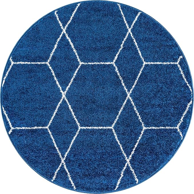 Unique Loom Trellis Frieze Collection Area Rug - Geometric (3' Round, Navy Blue/ Ivory)