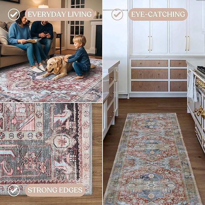 Fame Living Washable Area Rug. Modern Farmhouse. Vintage. Turkish. Bohemian. Distressed. Oriental. Traditional. Rugs for Living Room. Dining. Bedroom. Office. Entryway. Foyer. (858RM, 5' x 6'9")