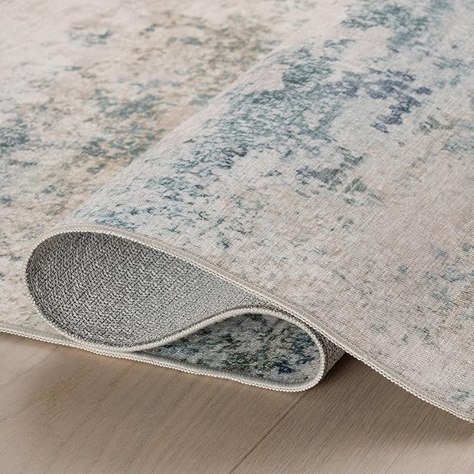 Dash & Albert Blaire Mineral Machine Washable Rug, 5 X 8 Feet, Multicolored/Blue Graphic Pattern