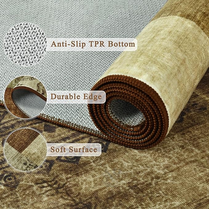 Tepook Modern Area Rug for Living Room, 6x9 Geometric Large Rugs for Bedroom, Washable Patchwork Rug Indoor Non-Slip Throw Carpets for Dining Room Office Farmhouse Home Decor, Brown