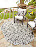 Unique Loom Outdoor Trellis Collection Area Rug - Tribal Trellis (7' 10" x 10' Oval, Gray/ Black)