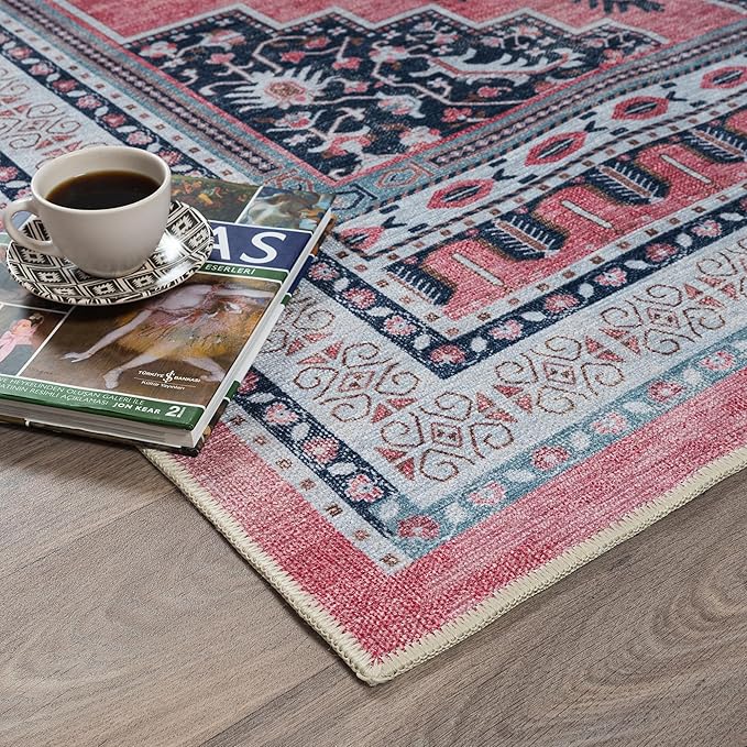 Fame Rugs Turkish Rug. Washable Vintage Oriental Antique Inspired Traditional Doormat Small Modern Area Rugs Luxury Entryway Entry Bedroom Bathroom Kitchen (399TN, 2'5 x 5')