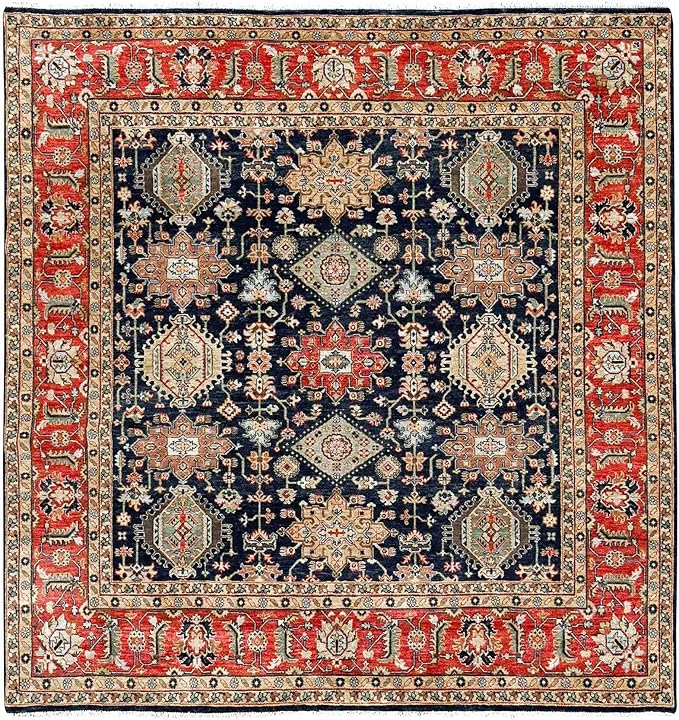 Black Vegetable Dyes Wool Soft Pile Karjihooz Design with All Over Pattern Hand Knotted Square Oriental Rug (8'x8')