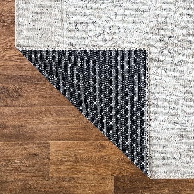 Bloom Rugs Washable Non-Slip 8' x 10' Rug - Beige/Off White Traditional Bordered Area Rug for Living Room, Bedroom, Dining Room, and Kitchen - Exact Size: 8' x 10'