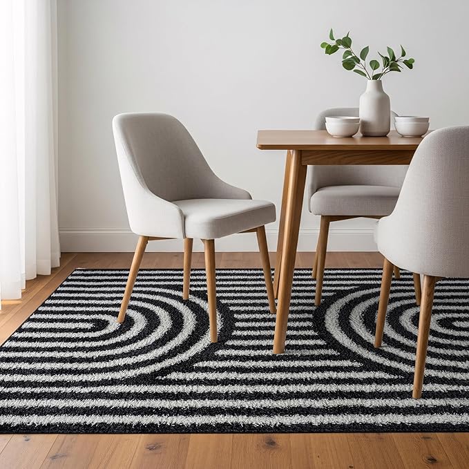 Rugshop Abstract Arch Shag Area Rug Anthracite Dark Gray 4' x 6' Ideal for Small Living Rooms, Offices, or Beside The Bed