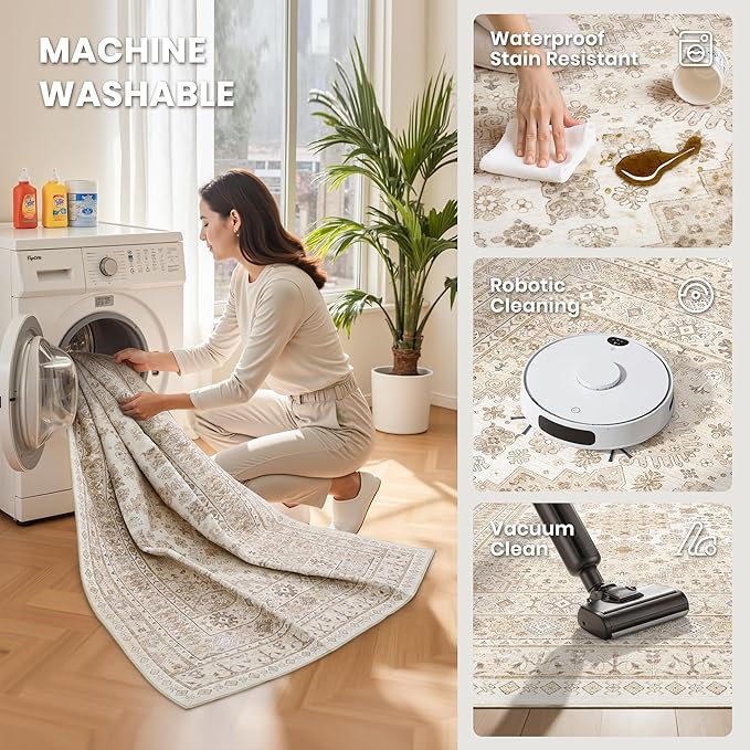 zesthome Washable Runner Rug 2.5x10 - Stain Resistant Entryway Rug,Ultra-Thin Kitchen Rugs, Anti Slip Backing Runner Rugs for Entrance Laundry Room Indoor Hallway (Cream/Beige,2.5'x10')
