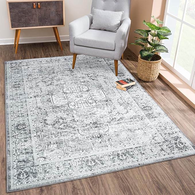 Bloom Rugs Washable Non-Slip 9' x 12' Rug - Gray/Charcoal Traditional Medallion Area Rug for Living Room, Bedroom, Dining Room, and Kitchen - Exact Size: 9' x 12'