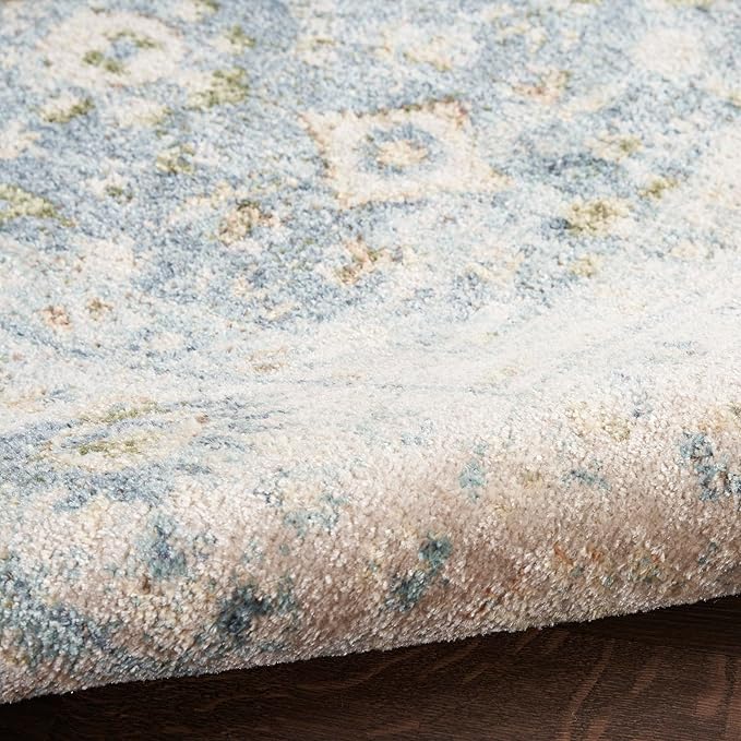 Nourison Home Astra Machine Washable Teal Beige 2' x 6' Area Rug Easy Clean, Non Shedding, Bed Room, Living Room, Dining Room, Kitchen (6' Runner)