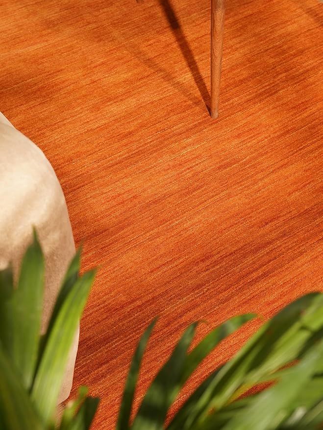 Rugsotic Carpets Hand Knotted Loom Wool ECO-Friendly Area Rugs - 6'x9', Rectangle, Orange Color, Solid Plain Design, High Pile Handmade Anti Skid Area Rugs for Living Room, Bed Room (L00111)