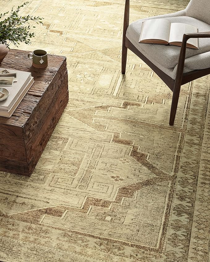Loloi Magnolia Home by Joanna Gaines Sinclair Collection SIN-02 Khaki/Tobacco 2'-0" x 5'-0", .25" Pile Height, Machine Washable, Accent Rug