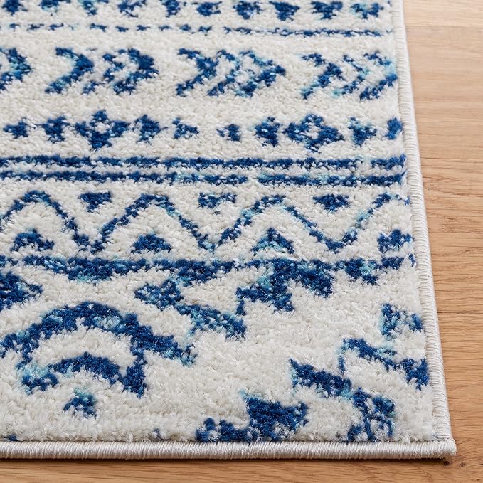 SAFAVIEH Tulum Collection Area Rug - 8' Square, Ivory & Navy, Moroccan Boho Tribal Design, Non-Shedding & Easy to Clean, Ideal for Living Room, Bedroom, Dining Space (TUL272D)
