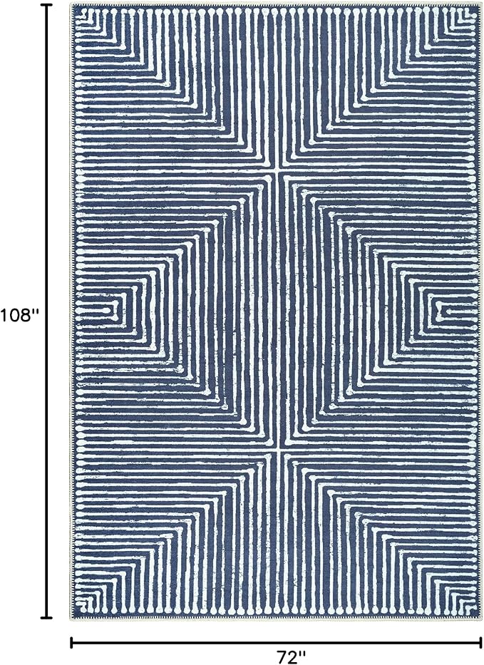 Bloom Rugs Washable Non-Slip 6' x 9' Rug - Blue Striped Area Rug for Living Room, Bedroom, Dining Room, and Kitchen - Exact Size: 6' x 9'