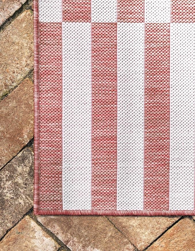 Unique Loom Outdoor Collection Classic Stripes, Transitional Indoor & Outdoor Area Rug, Rectangular 2' 0" x 6' 0", Red/Ivory