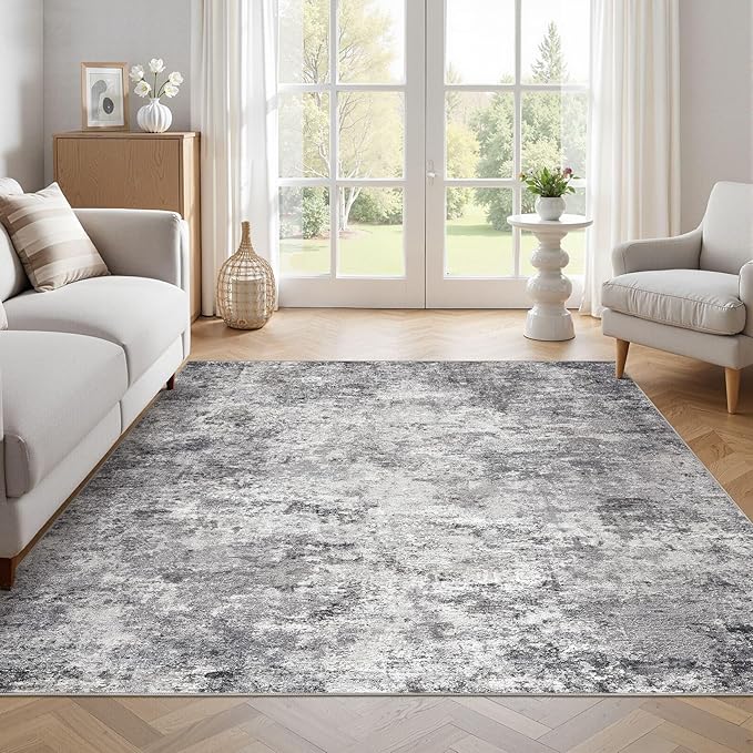 Square Area Rugs : Washable 6x6 Neutral Modern Abstract Carpet for Living Room Bedroom - Soft Floor Mat with Non Slip Backing for Kitchen Nursery Dorms Farmhouse Home Decor - Grey