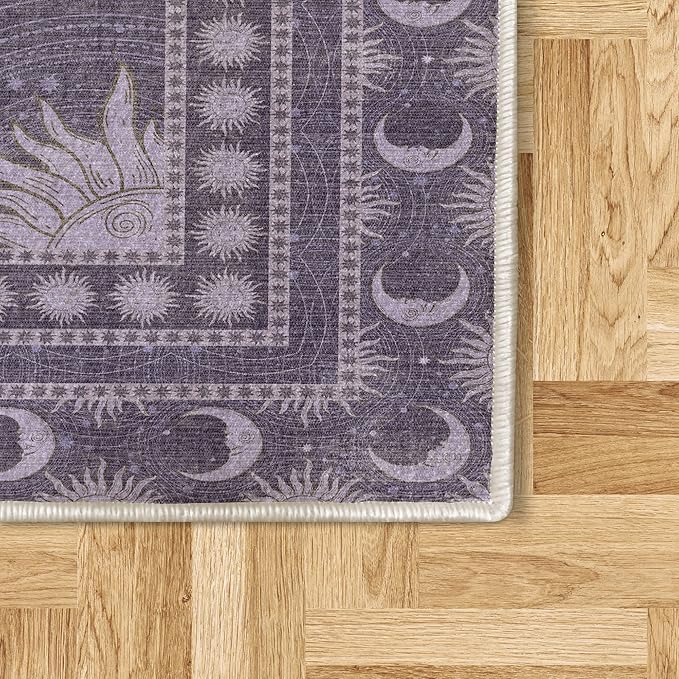 Ambesonne Sun and Moon Decorative Rug, Bohemian Artwork Design of Crescent Solar Ornament Esoteric Stars Ornaments, Quality Carpet for Bedroom Dorm and Living Room, 2' x 5', Dark Indigo